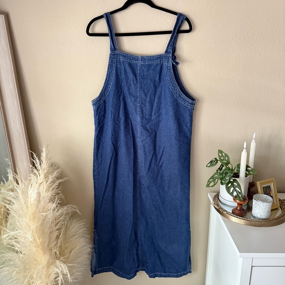 Vintage Premier International Embroidered Blue Jean Denim Overall Dress Floral - Picture 2 of 6